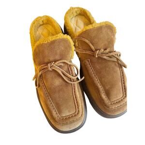 Burberry *NEW*  Stony Suede & Shearling Wood Mules